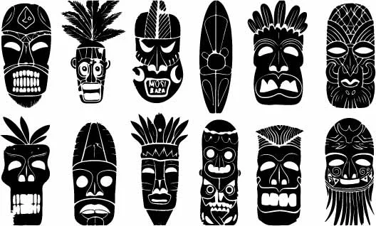 Tiki Totem Wooden Masks Free Vector Silhouette Set