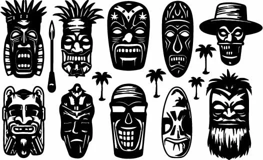 Tribal Tiki Mask Totem Heads Free Vector Pattern