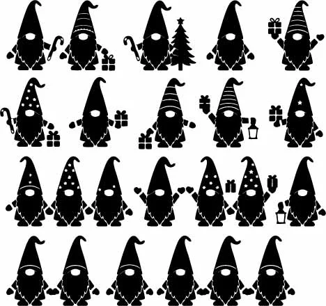 Christmas Holiday Garden Gnomes Silhouettes Collection Free Vector