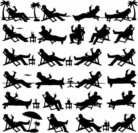 Summer Beach Vacation People Relaxing Silhouettes Free Vector