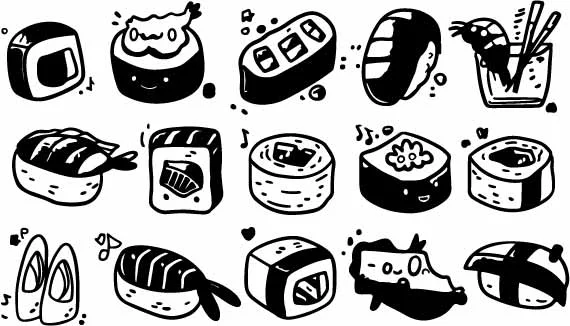 Cute Kawaii Sushi Character Free Vector Doodles