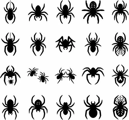 Creepy Halloween Spider Silhouettes And Arachnid Line Art Free Vector