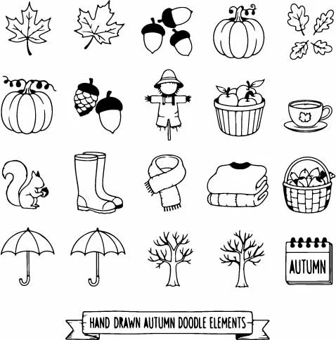 Cozy Autumn Harvest Season And Rainy Day Doodles Free Vector