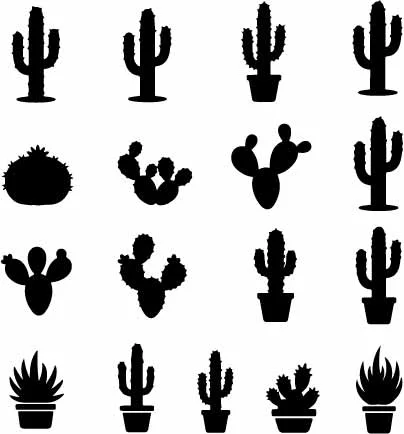 Desert Saguaro Cactus And Succulent Plant Silhouettes Free Vector