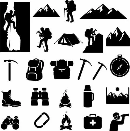 Camping Outdoor Hiking Adventure Equipment Silhouettes Free Vector