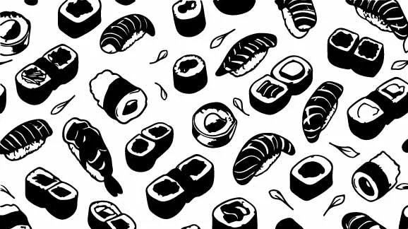 Japanese Sushi and Maki Roll Free Vector Pattern