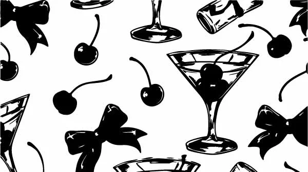 Martini Glasses and Ribbon Bows Free Vector Pattern
