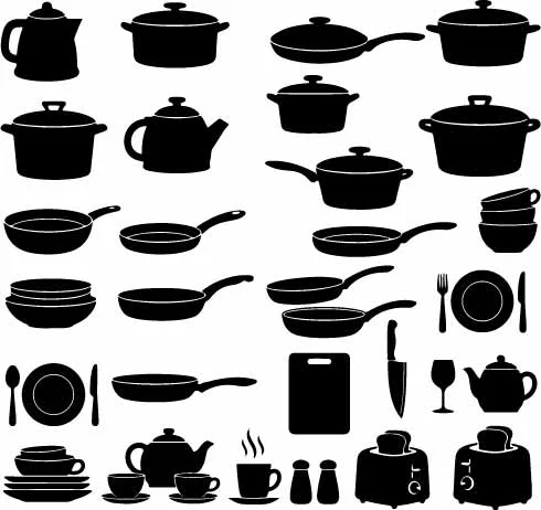 Kitchen Cookware Pots Pans And Culinary Utensils Silhouettes Free Vector