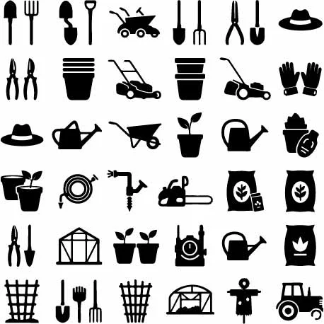 Garden Tools Landscaping Equipment And Planter Silhouettes Free Vector