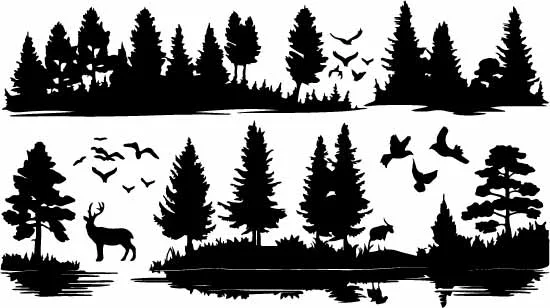 Evergreen Pine Forest Landscape Free Vector Silhouette
