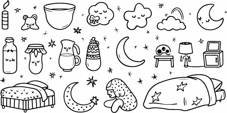 Bedtime Sweet Dreams Crescent Moon And Clouds Doodles Free Vector