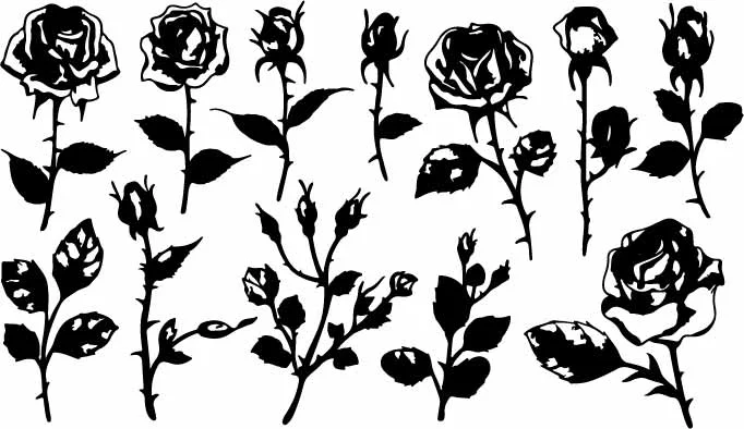 Garden Rose Flower Stems And Buds Silhouette Pattern Free Vector