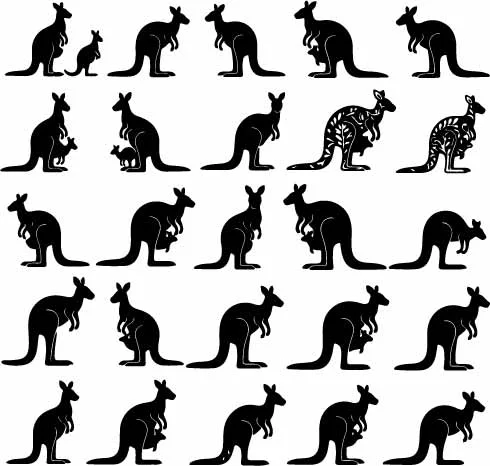 Australian Kangaroo Wildlife Silhouettes Pattern Free Vector
