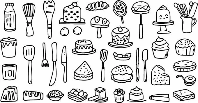Bakery Pastries Bread Loaf And Kitchen Knife Line Art Free Vector