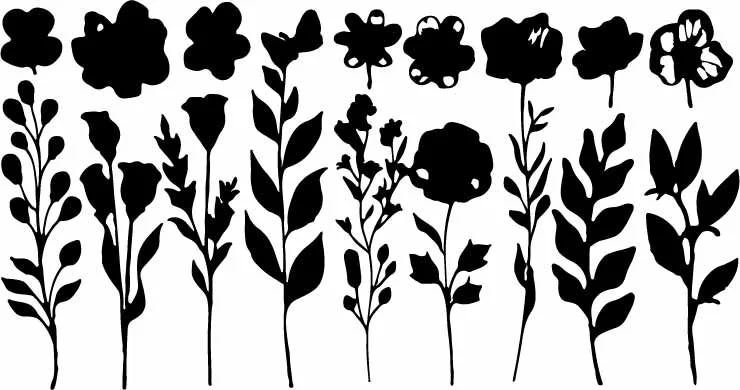 Tall Blooming Meadow Wildflowers Botanical Silhouette Free Vector
