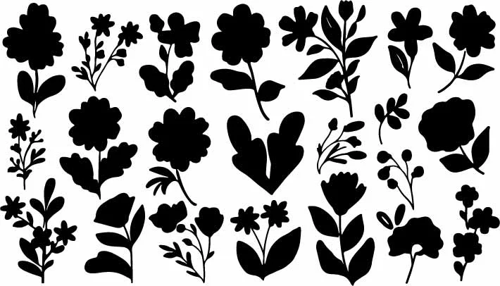 Garden Flower Blossoms And Botanical Foliage Silhouettes Free Vector