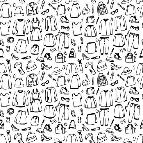 Fashion Clothing Apparel And Wardrobe Outfit Line Art Doodles Free Vector
