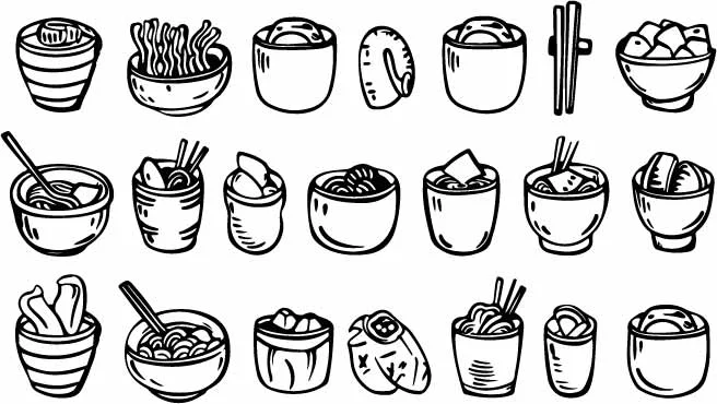 Hand Drawn Asian Food Dumplings And Rice Bowls Clipart Free Vector