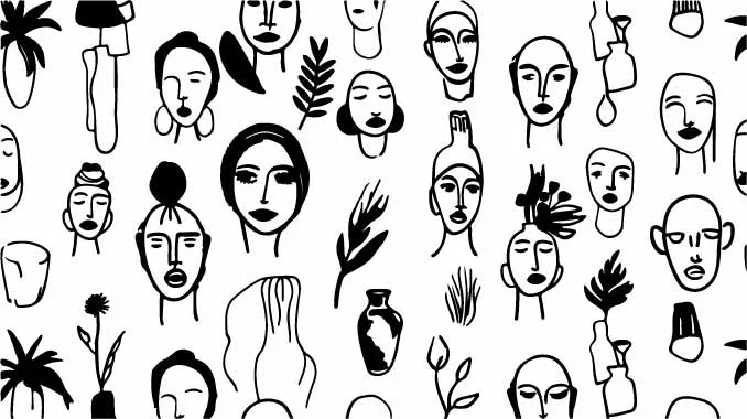 Modern Continuous Line Art Faces And Ceramic Vase Free Vector