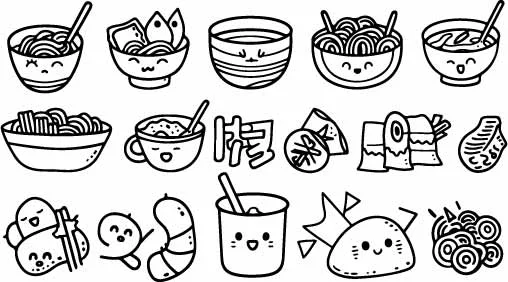 Kawaii Food Doodles Boba Tea And Ramen Bowl Clipart Free Vector