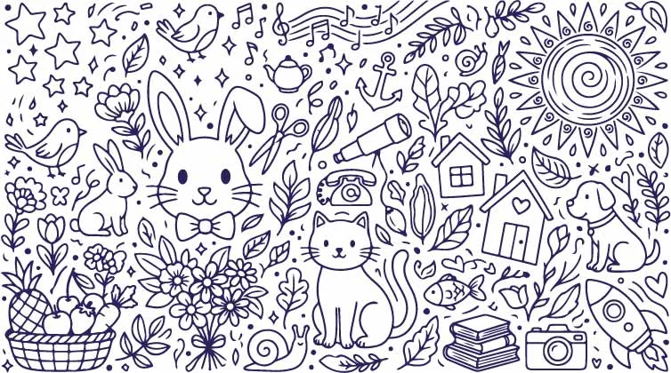 Cute Bunny Rabbit And Friendly Cat Garden Pet Doodles Free Vector