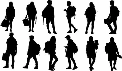 Travelers And Hikers Walking With Backpacks Silhouettes Free Vector