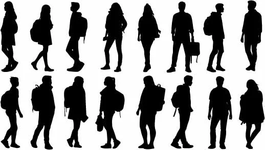 Pedestrian People Walking With Backpacks Silhouettes Free Vector
