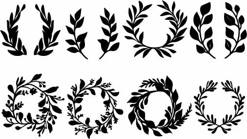 Botanical Leafy Laurel Wreath Silhouettes Frames Free Vector