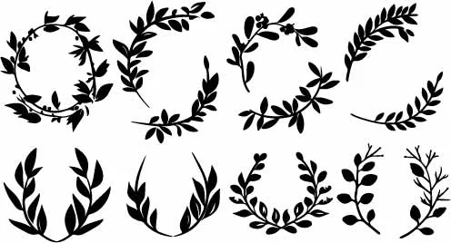 Circular Leaf Wreaths And Branch Border Silhouettes Free Vector