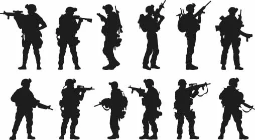 Tactical Military Soldier Silhouettes With Rifles Free Vector