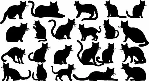 Playful Black Cats Silhouette Pattern Pet Poses Free Vector