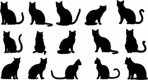 Black Cat Silhouettes Sitting And Standing Poses Free Vector