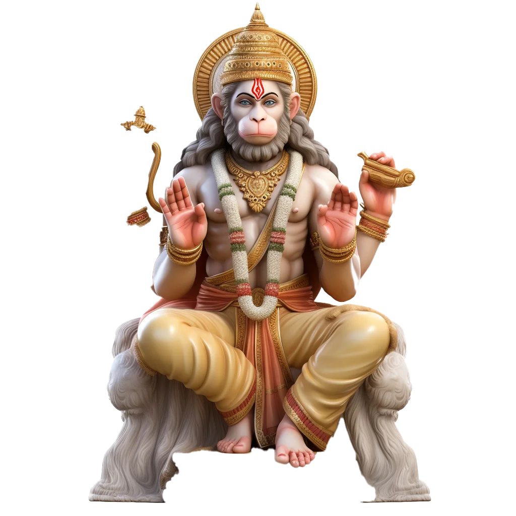 Golden Lord Hanuman Ji Seated Statue Idol Free PNG