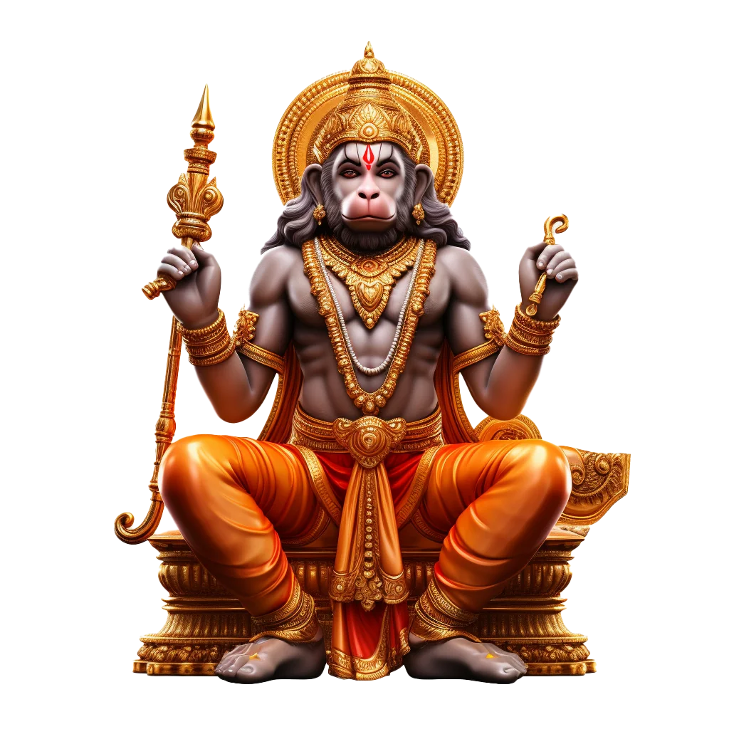 Lord Hanuman Seated with Gada Mace Idol Free PNG
