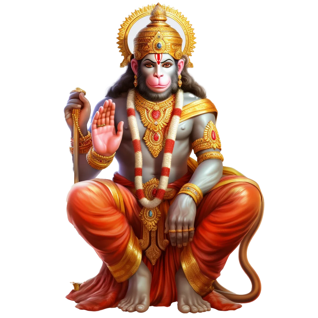 Lord Hanuman Seated Blessing Brass Idol Free PNG