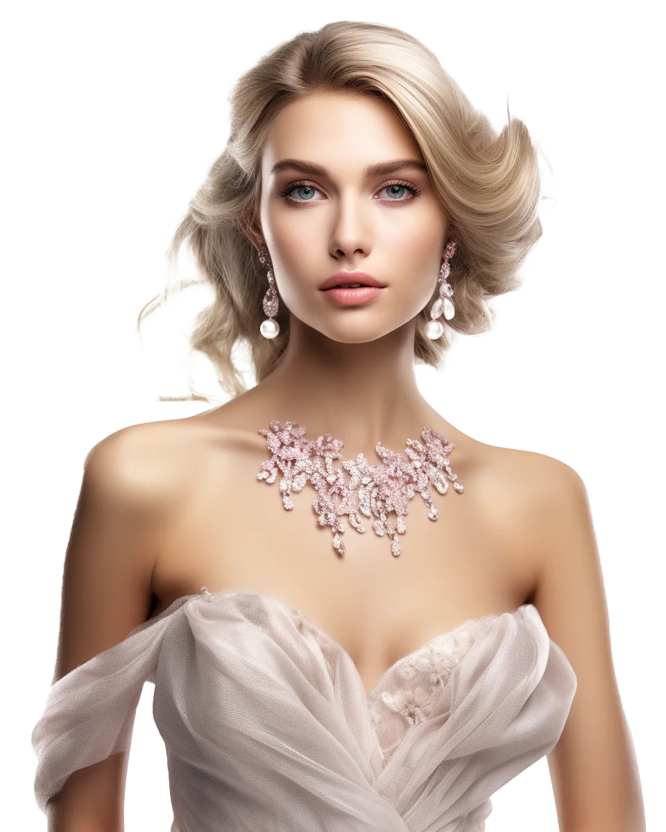 Wavy Blonde Woman Wearing Floral Choker Free PNG
