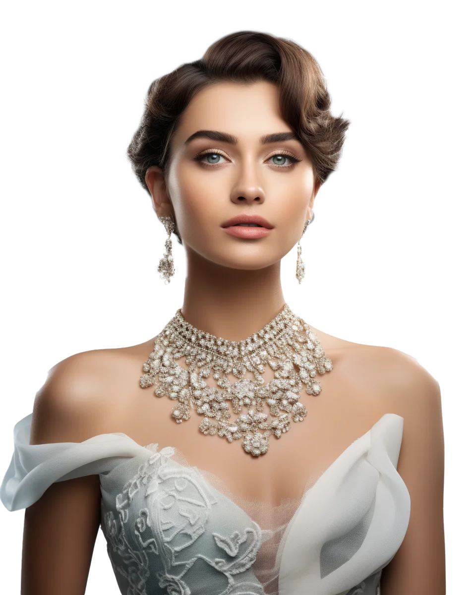 Classy Woman Elegant Diamond Choker Look Free PNG