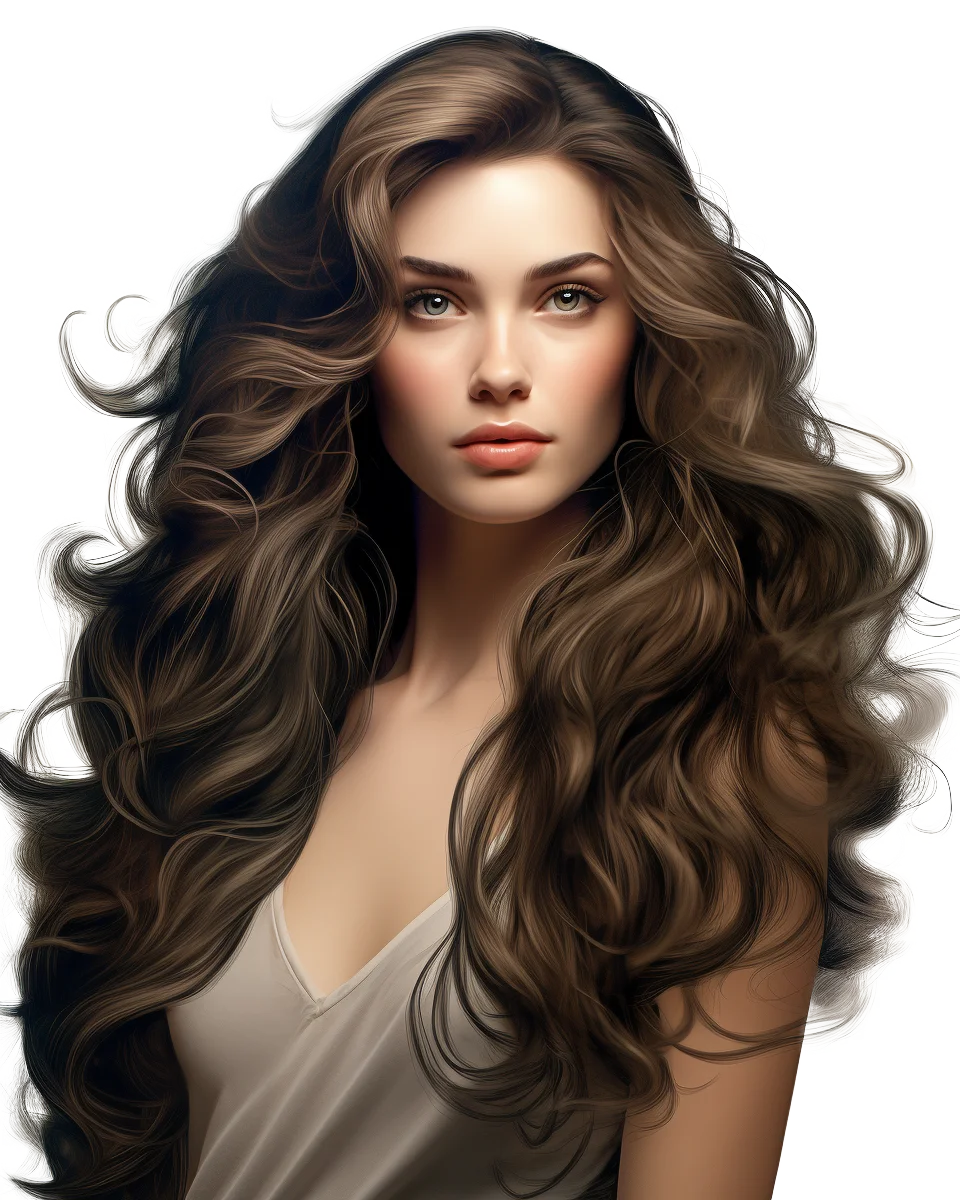 Brunette Woman Voluminous Wavy Hair Free PNG