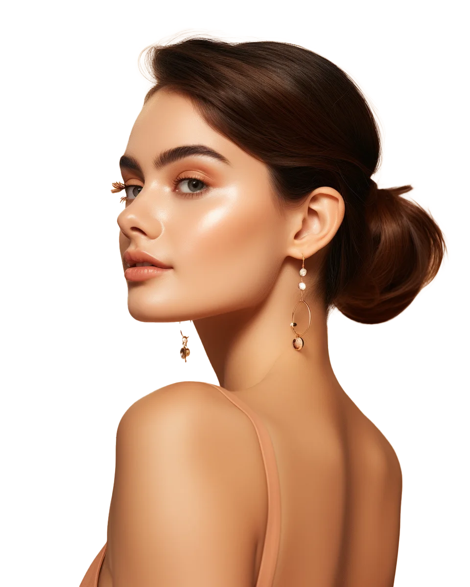 Elegant Brunette Woman Low Hair Bun Free PNG