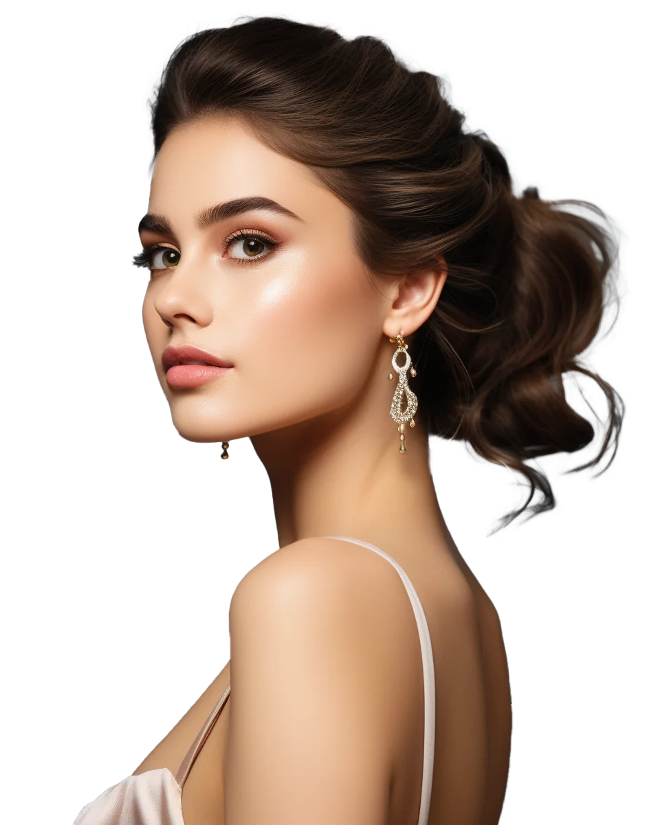 Glamorous Brunette Updo Haircut Model Free PNG