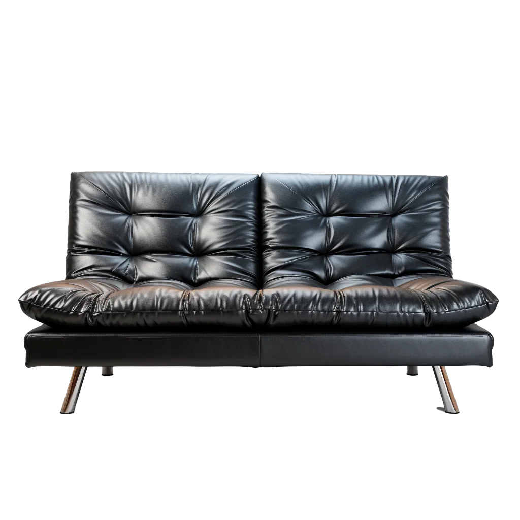 Modern Black Leather Tufted Sofa Free PNG