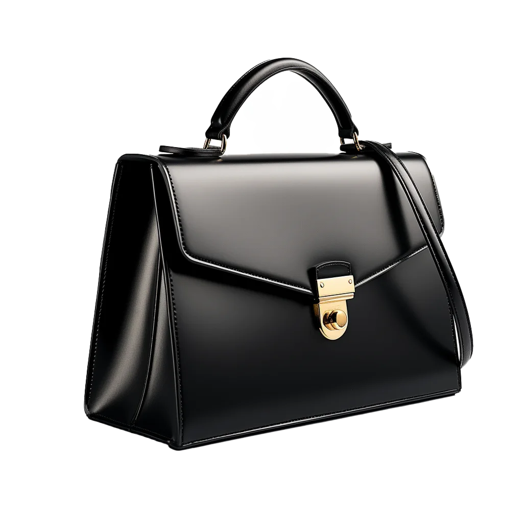 Black Leather Trapeze Satchel Handbag Free PNG