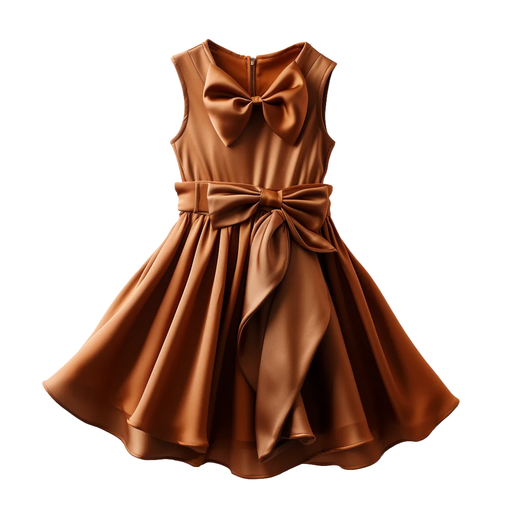 Girls Shiny Bronze Satin Flared Formal Party Dress Free PNG