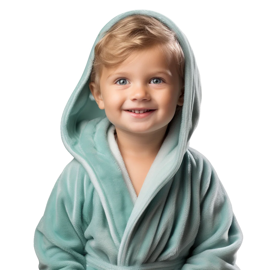 Cute Toddler Boy Smiling In Green Hooded Bathrobe Free PNG