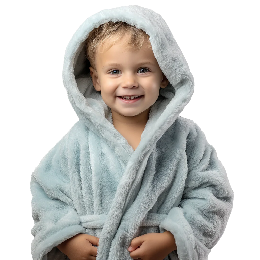 Smiling Toddler Boy In Grey Hooded Plush Bathrobe Free PNG