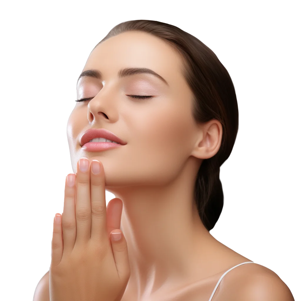Elegant Woman With Hands On Neck Skincare Headshot Free PNG
