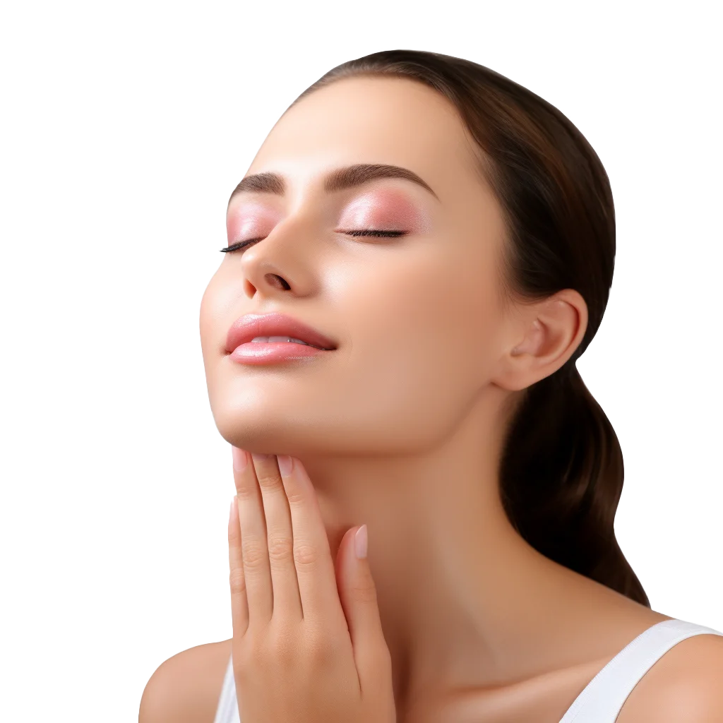 Serene Beauty Model Touching Neck Closed Eyes Free PNG