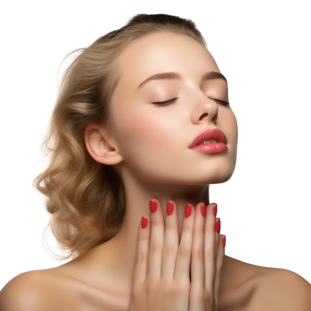 Blonde Woman Posing Hands On Neck Beauty Portrait Free PNG