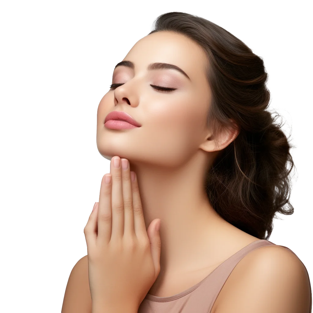 Gentle Woman Touching Neck Beauty Skincare Pose Free PNG