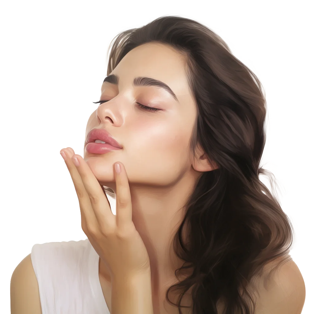 Young Woman Touching Cheek Gentle Beauty Portrait Free PNG